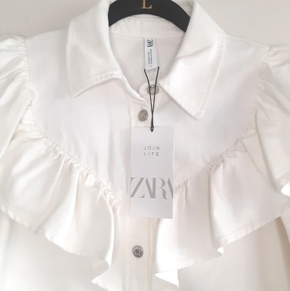 Zara Dresses & Skirts - Zara White Denim Ruffle Dress